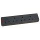 4 Way Black Extension Mains Socket With Integral Neon Indicator